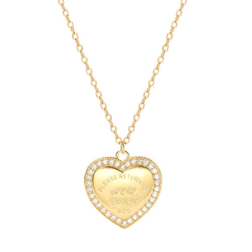 Engraving heart pendant necklace gold plated diamond jewelry small quantity accepted